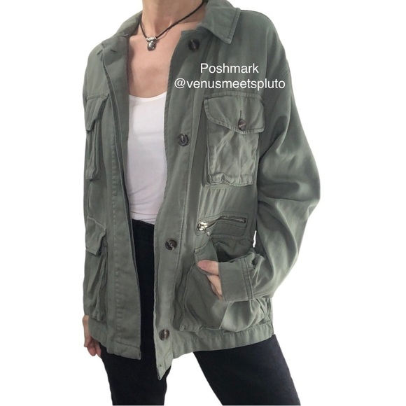 Topshop Jackets & Blazers - Topshop Oversized Twill Barn Jacket Sz S Army Green Cargo Utility Grunge Casual